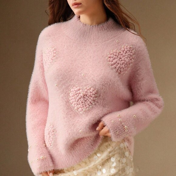 Pink Elegant Women's Chic Velvet Sweater - Picture 4 of 7